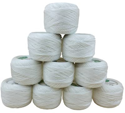 Filati di cotone perlato per uncinetto, 10 pezzi, 10 g, 85 m, per uncinetto, coperte, guanti e applicazioni (bianco)