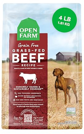 Open Farm, Grain-Free Dry Dog Food, Complete & Balanced Kibble, Sustainably & Ethically Sourced Ingredients, Non-GMO Veggies & Superfoods to Support Overall Health, Grass-Fed Beef Recipe, 4lb Bag