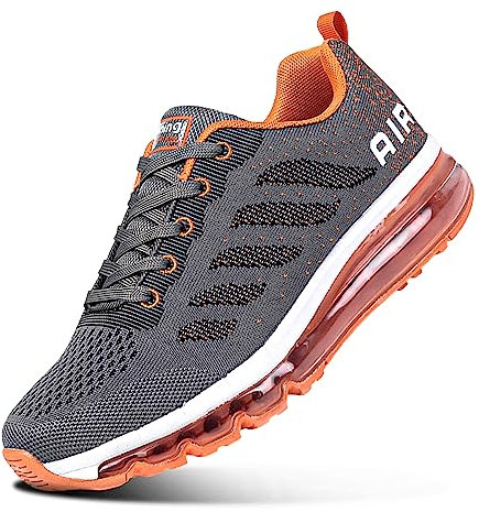 Sumateng Sneaker Damen Air Sportschuhe rutschfest Atmungsaktiv Laufschuhe Luftpolster Turnschuhe Leichte Schuhe Sportschuhe Herren Sneakers 833 Gray Orange 35 EU