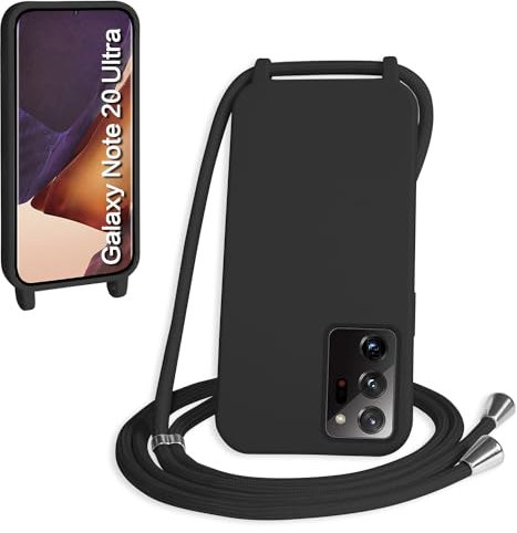 WenBaby Handykette für Samsung Galaxy Note 20 Ultra Hülle mit Band,Handyhülle mit Schnur zum Umhängen Silikon Seil Necklace Schutzhülle mit Kordel Tasche Case TPU Bumper - Schwarz