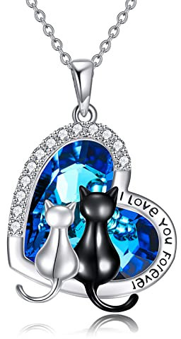 POPLYKE 2 Katze Anhänger für Frauen Herz Kristall Anhänger Geschenke für Frau Mutter Großmutter Themen (Katze 2)