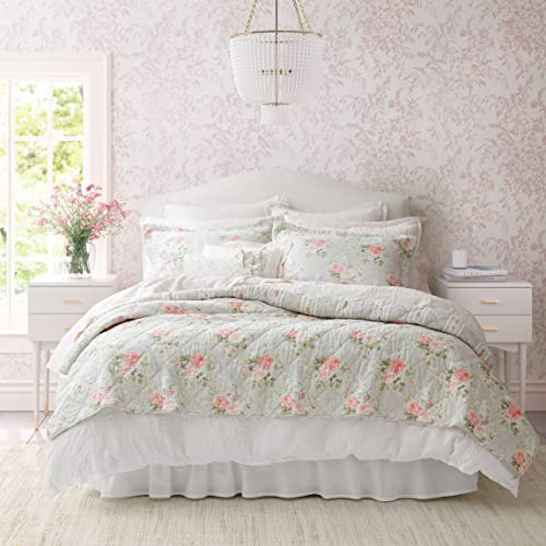 Laura Ashley Queen-Bettwäsche-Set, wendbare Baumwoll-Bettwäsche mit passenden Kissenbezügen, leichte Heimdekoration für alle Jahreszeiten (Melany Pink, Queen)