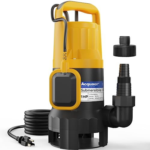 Acquaer Sump Pump 1HP 4948GPH Submersible Drain Pump with Automatic Float Switch, Removes Clean/Dirty Water for Basement, Hot Tub, Pools, Garden Pond