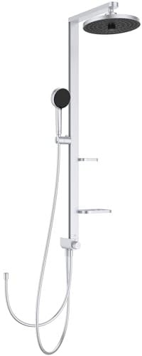 Ideal Standard BD585SI Alu+ Duschsystem ohne Armatur – Frei von Blei, Chrom & Nickel – Spa-Regendusche mit 2-Funktionshand und -regenbrause und 2 Ablagen – in Silver