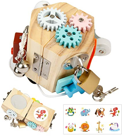 DKINY 13-in-1 Motorikwürfel Motorikspielzeug ab 1 Jahr Aktivitätswürfel Busy Activity Cube Montessori Lernspielzeug Aktivitäts Würfel Steckwürfel Busy Board Baby Holzspielzeug für Kinder ab 1 Jahr
