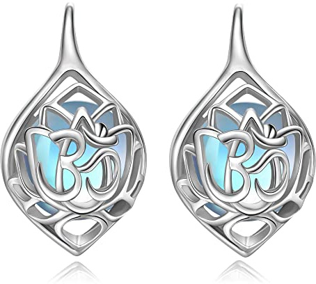 Lotus Blume Ohrringe Sterling Silber Mondstein Leverback Ohrringe für Frauen OM Yoga Schmuck Geschenke für Frauen Mädchen