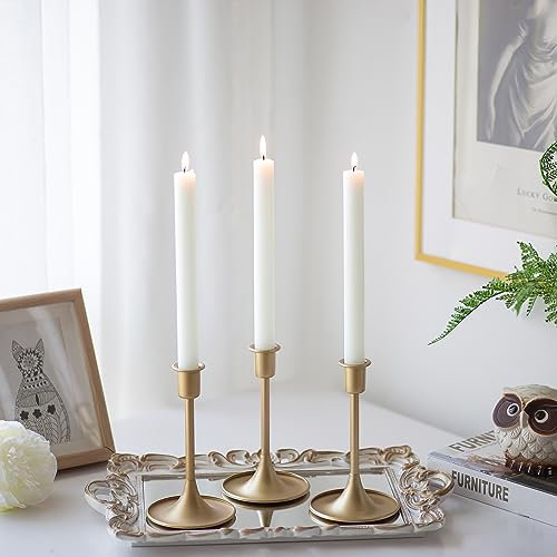 Romadedi Kerzenständer Gold Stabkerzen Weihnachten - 2er Set Goldene Kerzenhalter Stabkerze Metall für Hochzeit Tischdeko Adventskranz Wohnzimmer Vintage Morden Deko