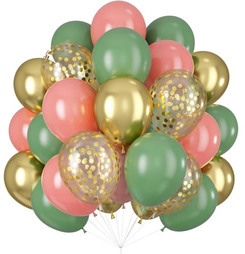 Ballons Vert Rose Or Confetti Vert Sauge Ballons Rose Poussière Or Chrome Métallique Olive Vert Rose Blush Ballons Latex pour Femmes Filles Décoration Fête Anniversaire Mariage Fiançailles