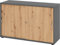 bümö Schiebetürenschrank 2OH - Aktenschrank abschließbar, Sideboard Schrank mit Schiebetüren in Graphit/Asteiche, Bogengriff - Büroschrank aus Holz mit Schiebetür, Büro Kommode für Ordner & Co.