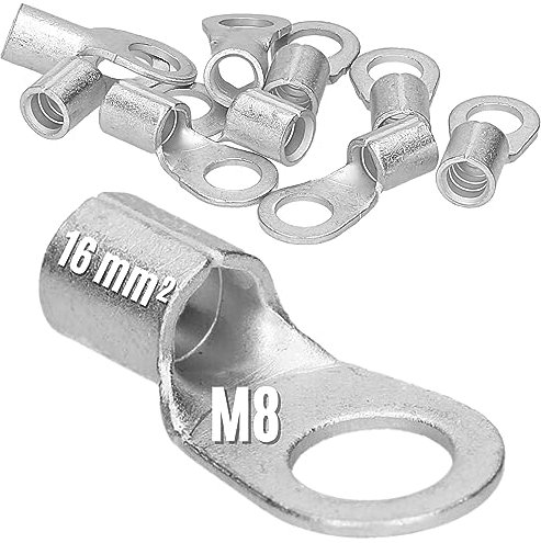 10 Stück Kalitec Q16-8 Quetschkabelschuh 16mm² M8 I Unisoliert I Dornpressung I Für mehr-, fein- und feinstdrähtige Leiter I Kabelschuh 16mm² nach DIN 46234