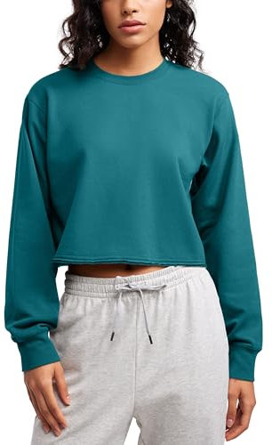 CRZ YOGA Donna Felpe Girocollo Foderate in Pile Camicie a Maniche Lunghe Orlo a Vivo Allenamento Casual Tops Giada Verde 46