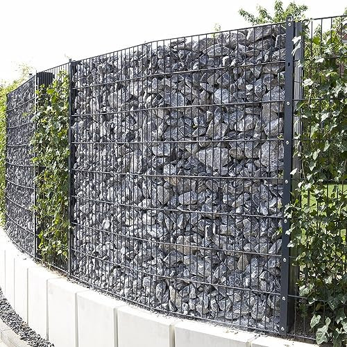 Gabionen Zaun Set 656 bodenmontage | gabione | Doppelstabmattenzaun | Steinkorb | Steinwand | Moosgrün | 10-183 cm