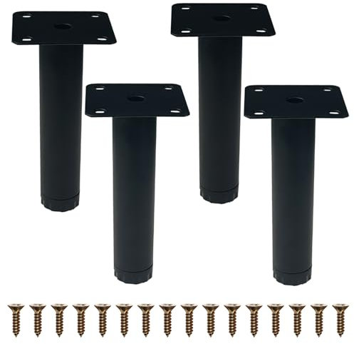 M MIMHOOY Furniture Legs 5 Inch Matte Black Legs for Furniture Set of 4, Adjustable Metal Legs for Dresser Cabinet Couch Ottoman Desk, KB420