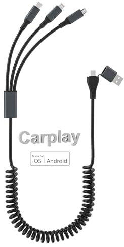 Cable de carga múltiple para Apple Carplay [certificado MFi], Lightning admite carplay, el iPhone 15 tipo C no admite carplay, cable USB a Lightning con sincroniza para iPhone/Android