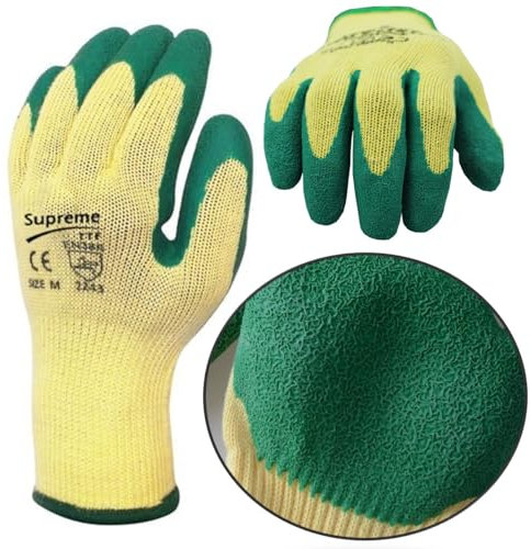 SupremeTTF 24 Pairs LATEX COATED Palm Green Yellow Safety Work Gloves For Builders Gardening Grip (XL [10])