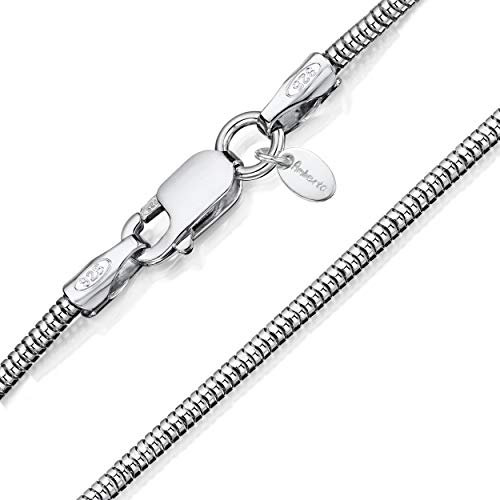 Amberta 925 Sterlingsilber Damen-Halskette - Schlangenkette - Rattenschwanz-Kette - 1.4 mm Breite - Verschiedene Längen: 40 45 50 55 60 cm (65cm)