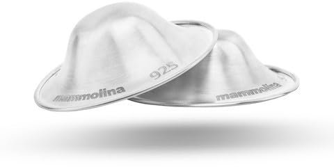MAMMOLINA The Original Silver Nursing Cups, Coppe per capezzoli in argento per allattamento, scudo infermieristico, essenziali per neonati indispensabili per lenire e proteggere, argento 925
