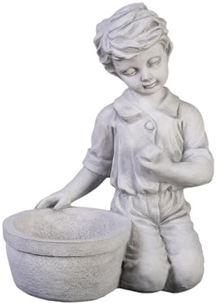 gartendekoparadies.de Garçon avec bac à plantes, jardinière, en pierre, H 35 cm, 0,5 l, 9 kg, gris, résistant au gel, pour l'extérieur