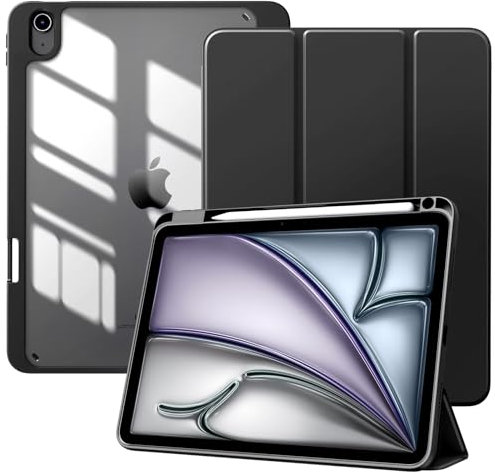 TiMOVO Funda para iPad Air 11 Pulgadas (M3/M2-2025/2024), iPad Air 5ª/4ª Generación (2022/2020) 10.9'', Funda Delgada Trasera Transparente y Runura para Lápiz, Auto Activación/Reposo, Negro
