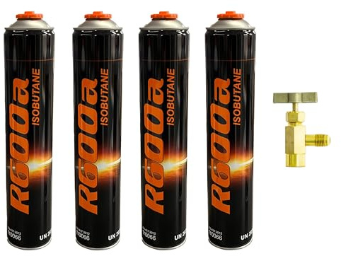 4 x Kältemittel R600a 420g Isobutan + Entnahmeventil/Stechventil