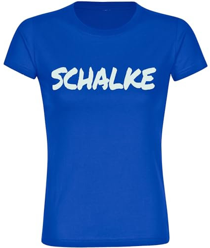 multifanshop Damen T-Shirt - Schalke - Textmarker - Druck weiß - Frauen Größe XL blau