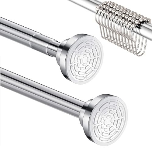 Duschstange ohne Bohren mit Duschringe, 105-175cm Multifunktionale Gardinenstange Teleskopstange Spannstange Duschvorhangstange Klemmstange für Bad, Fenster und Balkon