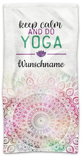 Print Royal PR Personalisiertes Yoga-Handtuch mit Spruch - Keep Calm, do Yoga - mit Name selbst gestalten, Yoga-Geschenk für Frauen, Yogalehrerin, Yogatrainer | Fotohandtuch, 100 x 50 cm