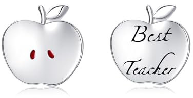 Lehrer Ohrringe S925 Sterling Silber Apfel Ohrstecker Spaß Ohrringe Obst Schmuck für Frauen Lehrer Geschenke