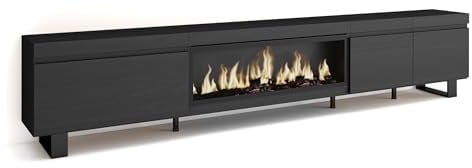 Skraut Home | TV-Schrank, Lowboard | für Wohnzimmer und Esszimmer | 288x57x35 cm | Für großformatiges TV | Elektrokamin XXL | Industriedesign | Moderner Stil | Schwarz