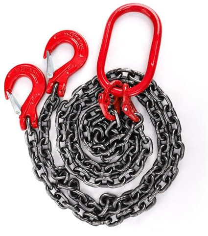 Chaînes de levage 1 5 11 21 30 Ton Chaînes de levage avec crochets pour le remorquage/la manutention de cargaisons, Élingue de chaîne à 2 pattes en acier G80 Mn, Élingue de chaîne à 2 voies(1 Ton)