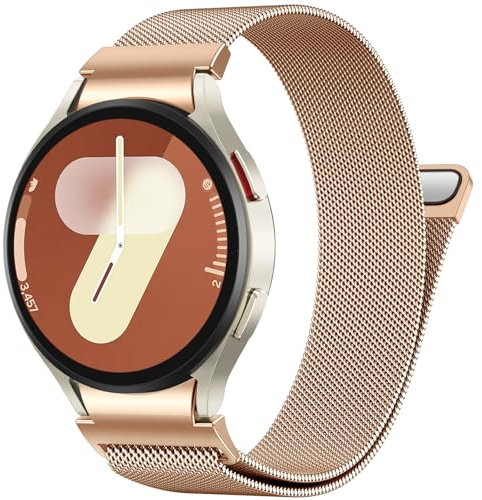 PIOWNN Metall Armband Kompatibel mit Samsung Galaxy Watch 7 6 5 4 Armband 44mm 40mm/Watch 6 Classic 47mm 43mm/Watch 5 Pro 45mm/Watch 4 Classic/FE, Ein-Klick-Verbindung Loop Magnetisches Band, Roségold