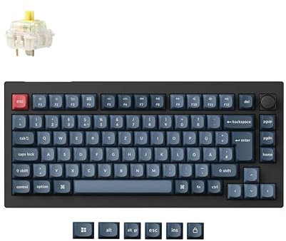 Keychron V1 Max Deutsch DE ISO 75% RGB benutzerdefinierte mechanische Tastatur, 2,4 GHz/Bluetooth 5.1/kabelgebundenes QMK/VIA programmierbare Makros, Hot-Swap-fähiger Gateron Jupiter Banana-Schalter