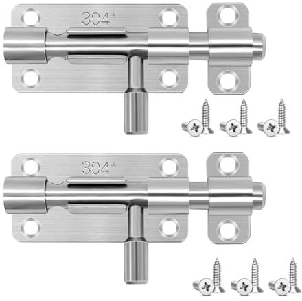 NVGFTG 2 Stück Türriegel Edelstahl, 100 mm Schieberiegel Gekröpft Möbelriegel Schubriegel Torriegel Abschließbar Riegelschloss Bolzenriegel mit Vorhängeschloss Loch für Türen Gartentür Fenster