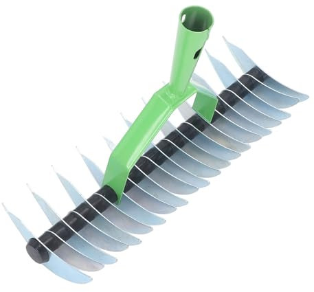 Rastrello Arieggiatore, Rastrello Prato con Denti in Acciaio per Ricoprire, Livellare, Aerare e Coltivare Cortili, Rastrello Prato in Acciaio Inossidabile con Manico, 17