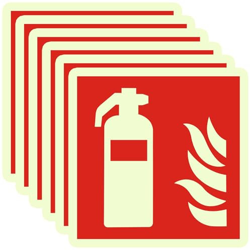 6 Piezas Señal Extintor, Señal Luminiscente Extintor 15x15cm, Señal Extintor Homologada Adhesiva, Señal de Extintor de Incendios, Cumple con ISO para Seguridad Contra Incendios