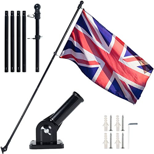 BOBASH Flag Pole Kit 6FT Flagpole Kit for American Flag Metal Flagpole with Mounting Bracket Stainless Steel Flag and Pole Set for House Garden Yard Outdoor Fence Black(0.45cm thick,No Flag)