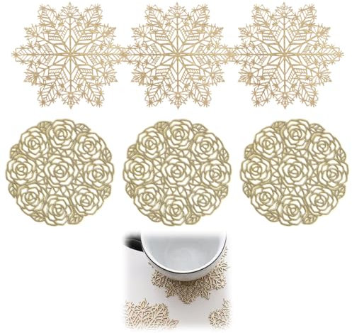 Dessous de Verre, Lot de 6 Or Dessous de Verres Ronde Sous Verres Dessous de Table Tapis de Tasse