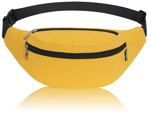 Bauchtasche Herren und Damen stylische Gürteltasche für maximalen Stauraum 3 Fächer jeweils mit Reißverschluss für alle Aktivitäten geeignet Reise (Gelb)