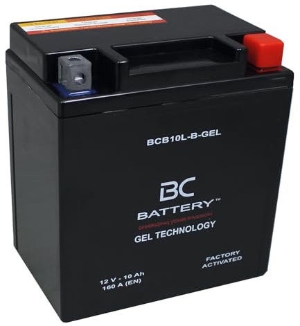 BC BATTERY Batteria Avviamento Moto al GEL 12V 10Ah BCB10L-B-GEL Moto&Scooter, esente da manutenzione sigillata precaricata simile a YB10L-B/A2