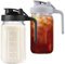 Hniuyun 2 Pack Milk Pitcher Jug, 32oz Airtight Glass Wide Mouth Mason Jar with Pour Spout Lid for Breastmilk, Iced Tea, Cold Brew Coffee, Juice Storage Container (Black&Gray)
