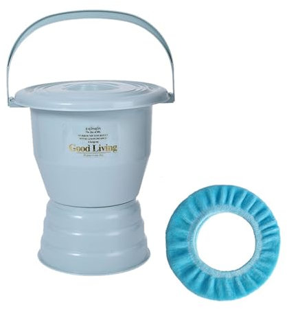 SFQEVHRZ Pot de Nuit， Pot de Chambre urinoir avec siège de Toilette, Pots d'urine Seau avec Couvercle poignée Pot Portable for Femmes Hommes Personnes âgées(Blu,27.5cm)