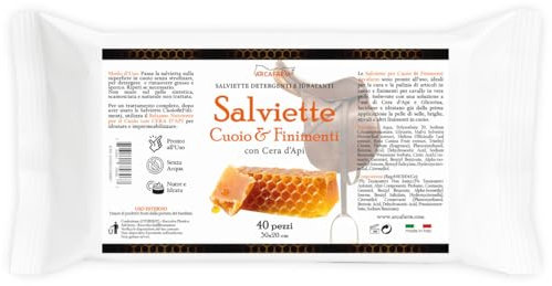 Salviette per Cuoio e Finimenti con Cera d'Api Arcafarm 40 Pezzi - Pulizia senza Acqua per pelle e cuoio, Selle, stivali e accessori Equitazione, azione idratante e nutriente