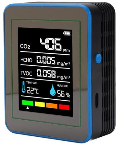 CO2 TVOC HCHHO MEDER, Fastdaten Aktualisiert die Qualität des Air -Battery -Qualitätsdetektors (Schwarz und blau)