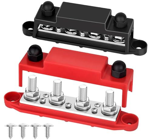 Gebildet 12V Marine Bus Bar, M10 Power Distribution Block 4 Post Max 48V 250A Heavy Duty Battery Terminal Junction Block Busbar with Cover