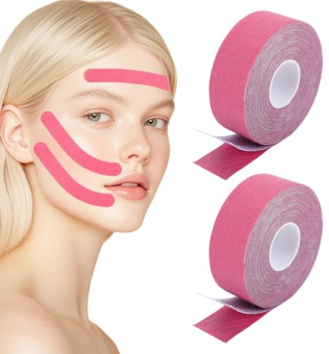 Face Lifting Tape 2 Rollen, Face Tape Lifting Rosa Gesicht für Straffere Haut, Gesichtstape Gegen Falten zur Gesichtskonturierung, Gesicht, für Stirn, Augen und Mundpartie