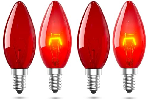 Lamptobe Red Light Bulb E14 26W - Dimmable Fireglow Red Candle Bulbs SES C35 Fireplace Coloured Light Bulbs for Electric Fire, Halloween Christmas Decoration, Chandelier, Table Lamp (4-Pack)