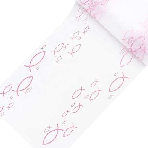 COMOOKA 29cm x 5M Kommunion Tischläufer Mädchen Pink Glitzer Kommunion Deko Mädchen Konfirmation Tischläufer Taufe Deko Tischdeko für Konfirmation Taufe Deko Firmung (Pink)