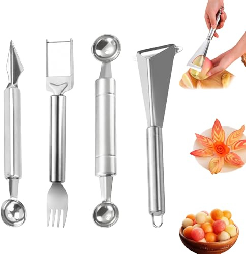 lrgnixs Lot de 4 emporte-pièces pour fruits et légumes - Coupe-pastèque - En acier inoxydable - Pour fruits, légumes et melon