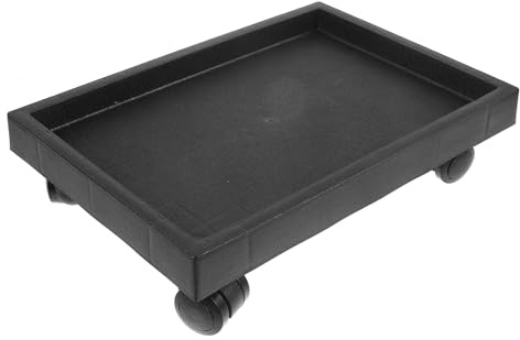 ibasenice Plateau sous-Pot de Fleurs Rectangulaire en Verre Trempé, Support à roulettes Amovible avec Bac Récupérateur d'eau, Base Roulante Robuste pour Plantes D’intérieur et Extérieur,