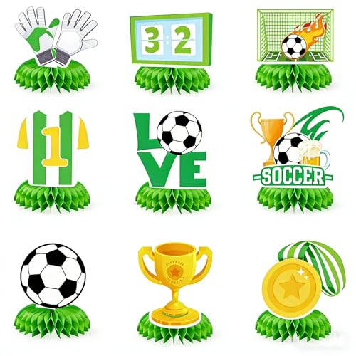 LYNSAN 9 Stück Fußball Tischdekorationen Set, Honigwaben Dekorationen, Fußball Party Deko für Kindergeburtstag, Fußball Themenparty, Sport Event & Spieltag Dekoration, Fußball Fan Artikel